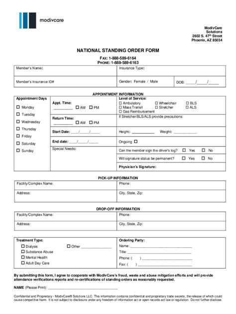 modivcare standing order form|NATIONAL STANDING ORDER FORM